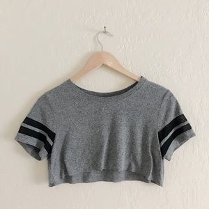 H&M crop top with sheer black stripes on sleeves